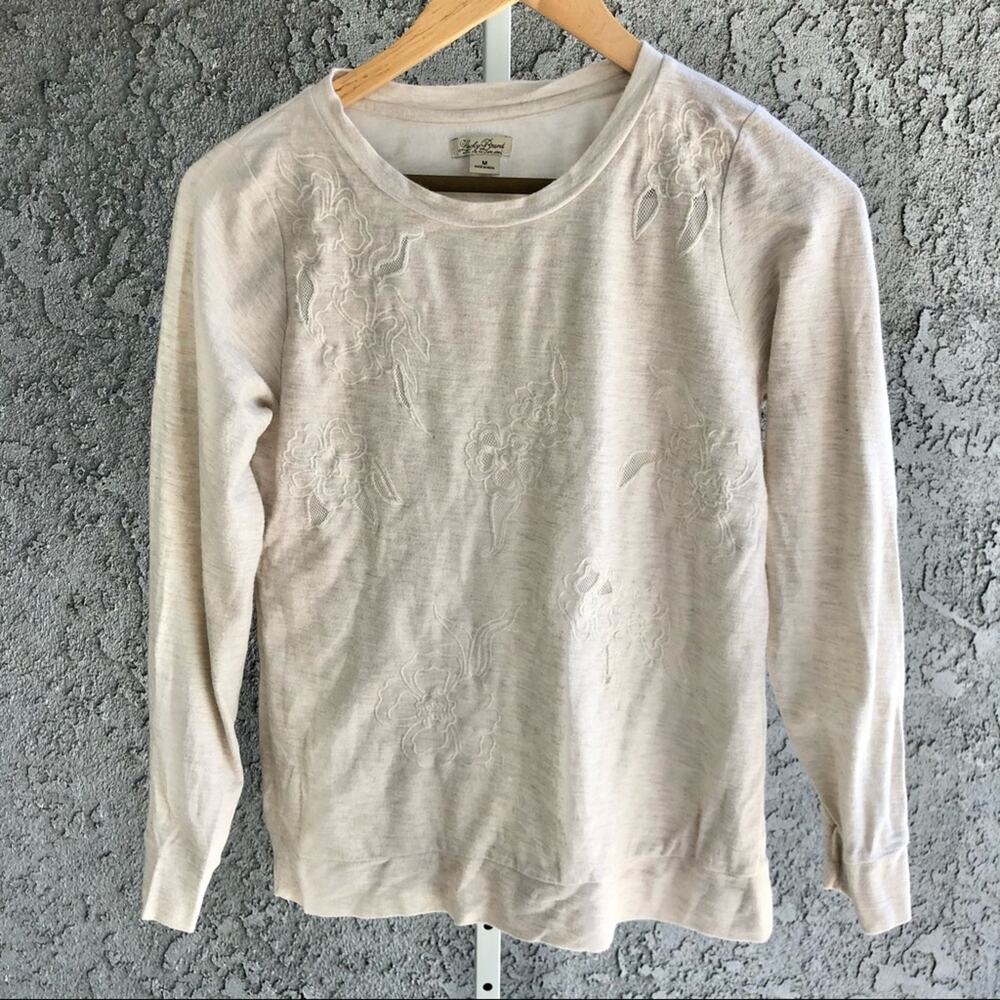 Lucky Brand Floral Lace Detail Long Sleeve Top